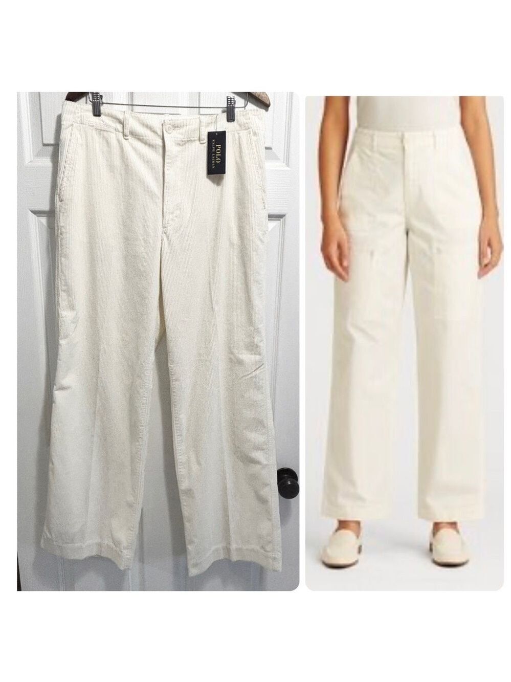 NWT Ralph Lauren POLO Corduroy Pants Wide Leg Cream Size 10 12 Brand New